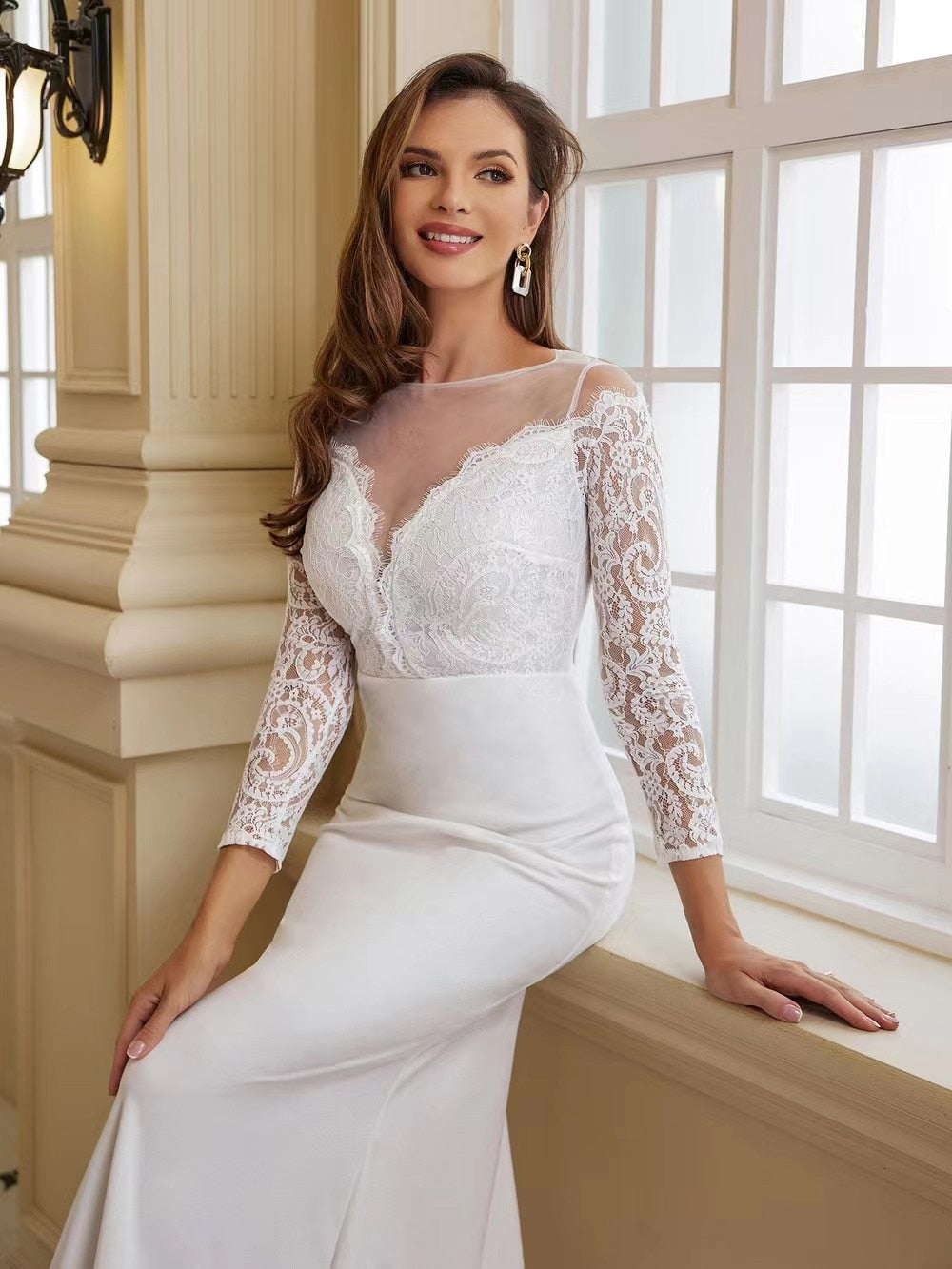 2022 Wedding dress Bride Of Suknia Slubna Rybka White Long Sleeve Elegant Gorgeous Robe De Soiree Mariage Long Train Vestidos