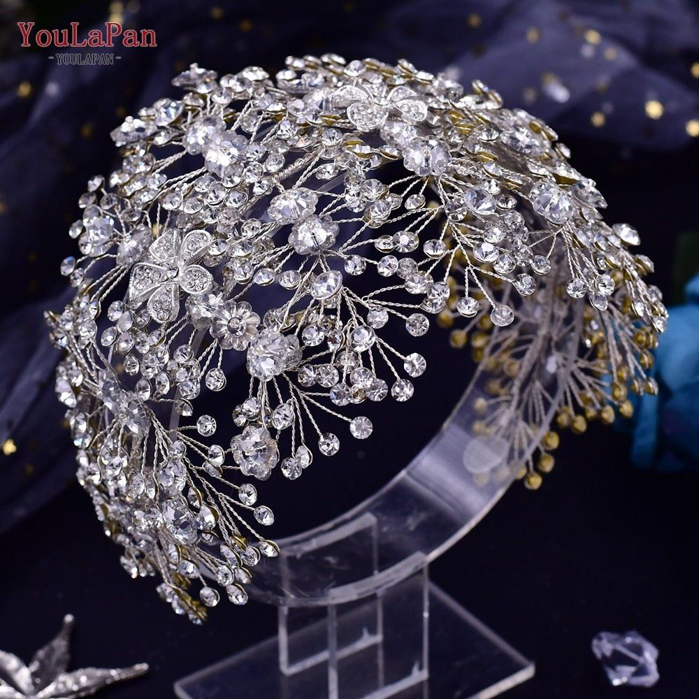 TOPQUEEN HP240 Golden Wedding Hair Jewelry Luxury Crystal Hair Ornaments Rhinestone Wedding Crown Woman Tiara Pageant Headband