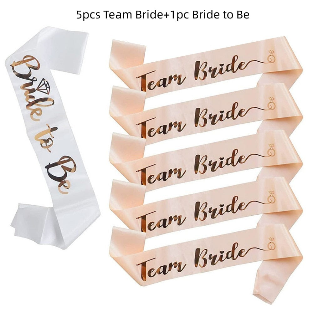 1Set Rose Gold Team Bride To Be Satin Sash for Bachelorette Party Decoration Girl Hen Party Wedding Bridal Shower Decor Supplies