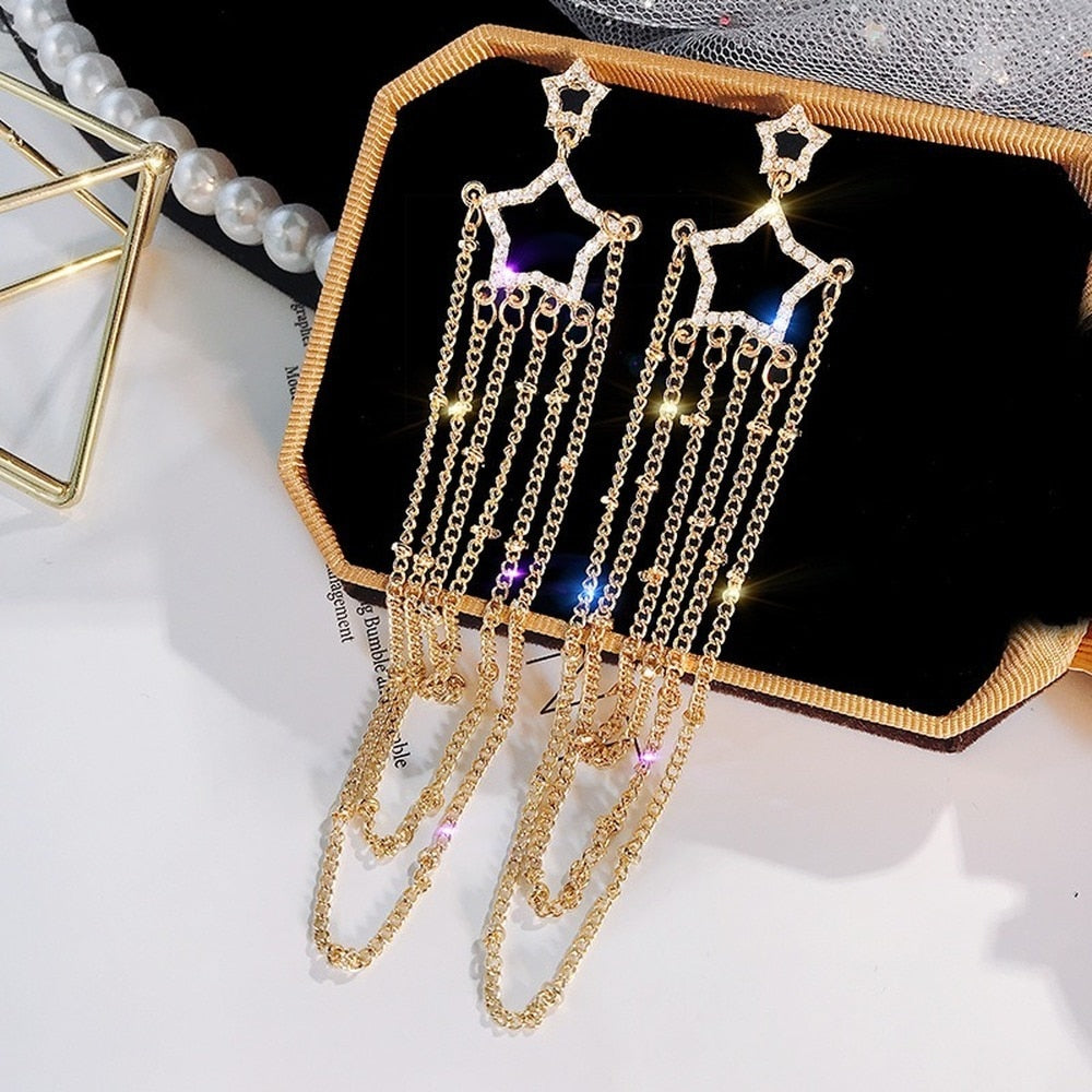 2022 Korean Earings Crystal Pearl Tassel Earrings Geometric Pendant Bride Wedding Jewelry Gift Earrings For Women