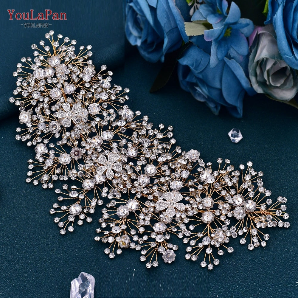 TOPQUEEN HP240 Golden Wedding Hair Jewelry Luxury Crystal Hair Ornaments Rhinestone Wedding Crown Woman Tiara Pageant Headband