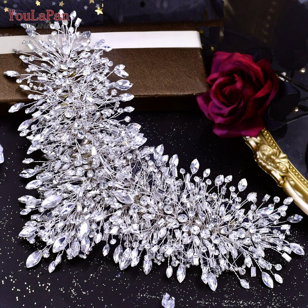 TOPQUEEN HP240 Golden Wedding Hair Jewelry Luxury Crystal Hair Ornaments Rhinestone Wedding Crown Woman Tiara Pageant Headband