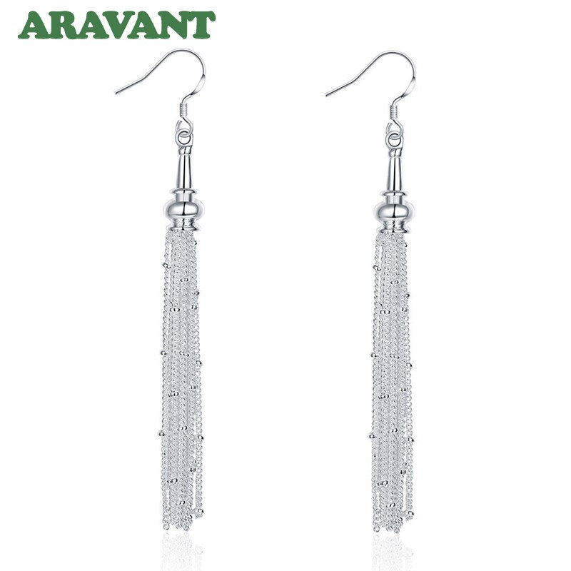 2023 New 925 Silver Multi Chain Long Tassel Drop Earrings For Women Wedding Jewelry