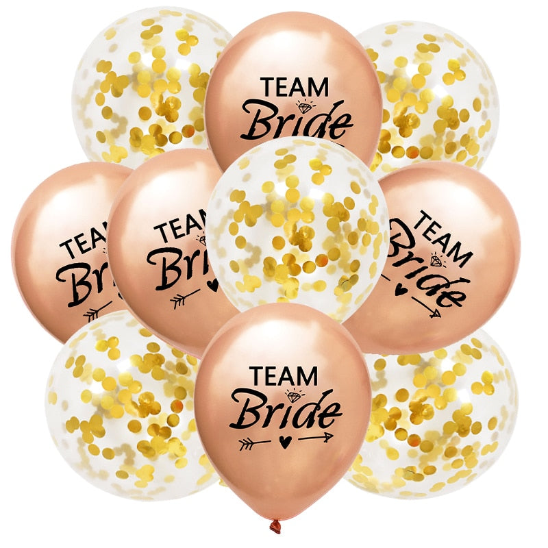 10Pcs Rose Gold Team Bride Latex Confetti Balloons Hen Bachelorette Party Decoration Bride To Be Bridal Shower Supplies Wedding