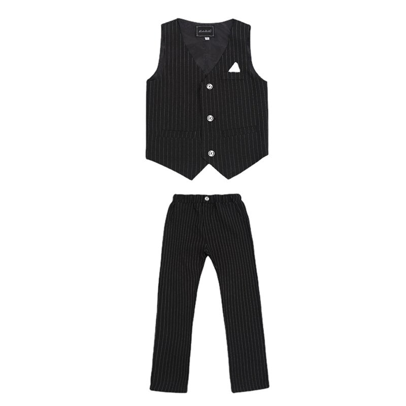 Boy Striped Top Ring Bearer Waistcoat Clothes Sets Kids Formal Suits Child Tie Long Sleeve Shirt Vest Trousers Toddler Outfits