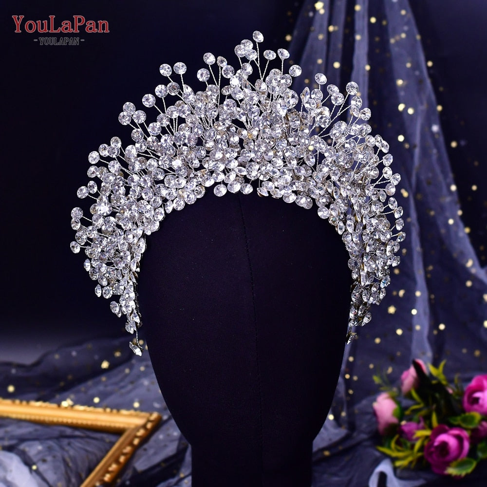 TOPQUEEN HP240 Golden Wedding Hair Jewelry Luxury Crystal Hair Ornaments Rhinestone Wedding Crown Woman Tiara Pageant Headband