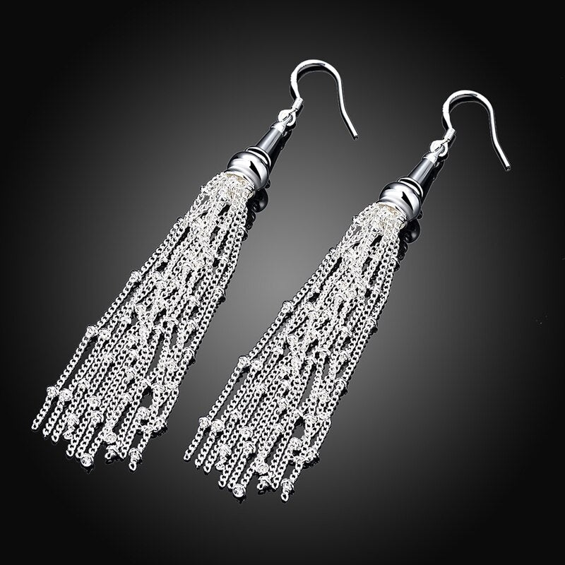 2023 New 925 Silver Multi Chain Long Tassel Drop Earrings For Women Wedding Jewelry