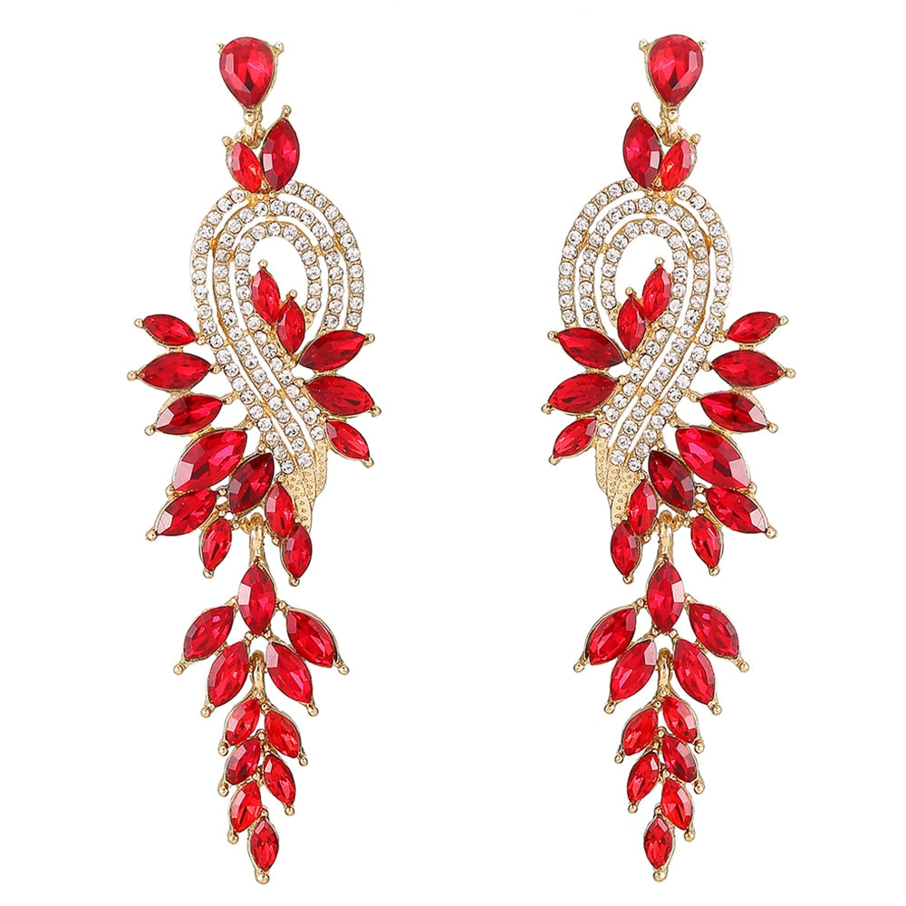 Bridal jewellery Luxury crystal leaf large earrings long drop earrings for women wedding party jewelry accessory