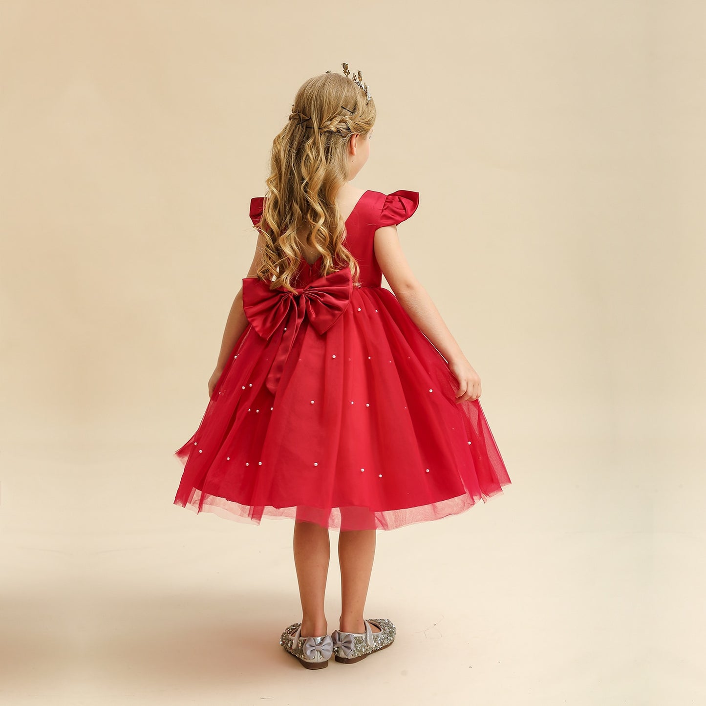 Toddler Girl Flower Birthday Tulle Dress Backless Bow Wedding Gown Kids Party Wear Princess Pink Dress Baby Girl Bowknot Dresses