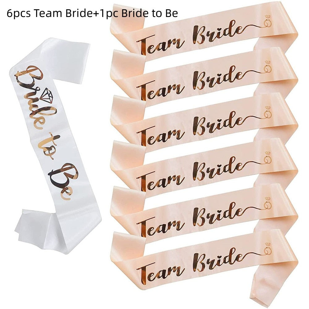 1Set Rose Gold Team Bride To Be Satin Sash for Bachelorette Party Decoration Girl Hen Party Wedding Bridal Shower Decor Supplies