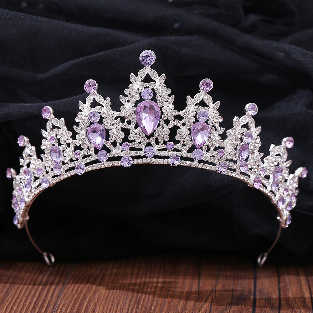 Baroque Luxury Rhinestone Beads Bridal Crown Tiaras Silver Color Crystal Diadem Tiaras Bride Headbands Wedding Hair Accessories