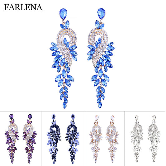 Bridal jewellery Luxury crystal leaf large earrings long drop earrings for women wedding party jewelry accessory