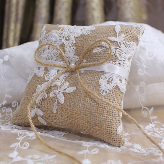 Wedding Decoration Rustic Linen Lace 15*15cm Bridal Wedding Ring Bearer Festive Supplies European Style Vintage Ring Pillow