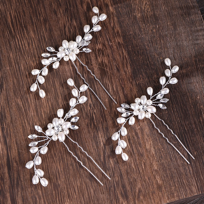 AiliBride 2 pcs Wedding Pearl Hair pins Hair Accessories Women Bridal Headpiece Handmade Hair Jewelry