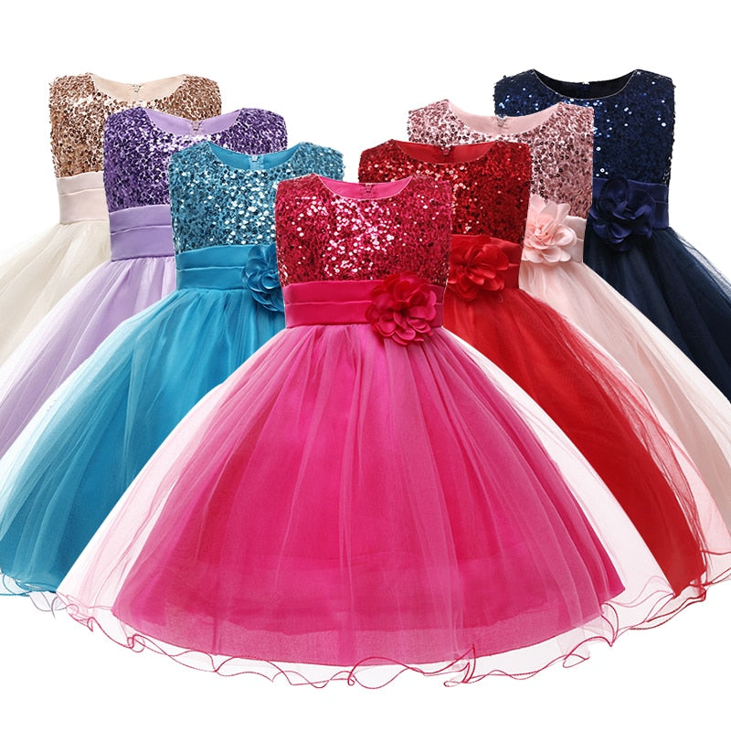 Girl Clothing Flower Sequins Dress For Christmas Halloween Brithday Party 3-10Y Kid Princess Tutu Dresses Child Vestidos Clothes